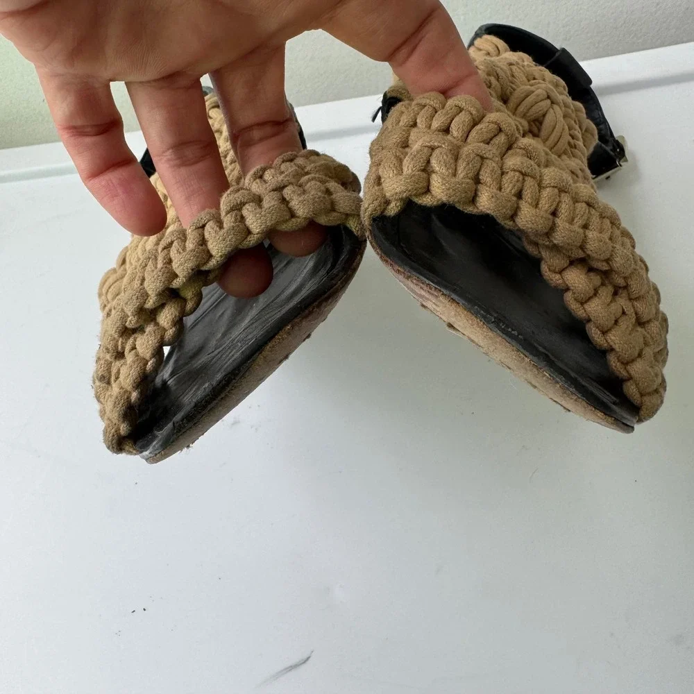 Tory Burch Sandals Macrame Leather Ankle Strap Flats Designer sz6 Leather Shoes